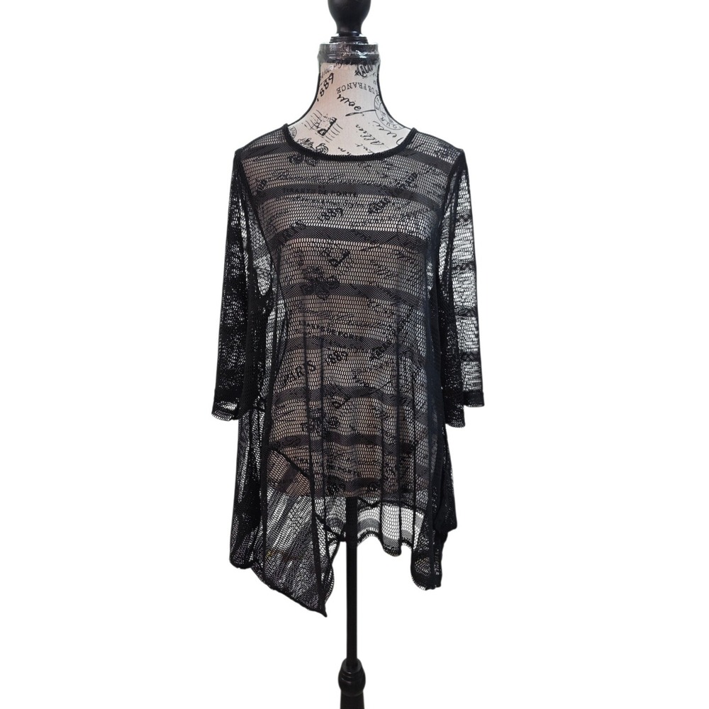 Athena Marie Black Mesh Paris Print Swim Cover-Up Dress Women's Medium